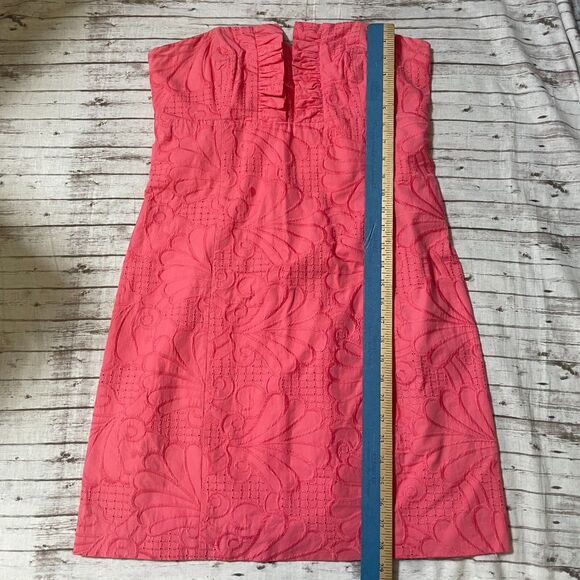 Lilly Pulitzer Size 10 Frankie Dress Pink Embroidered Strapless Above Knee Mini - Picture 2 of 8